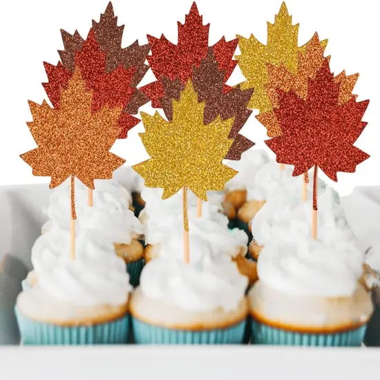 Glitter Maple Leaf Cupcake Topper {3}