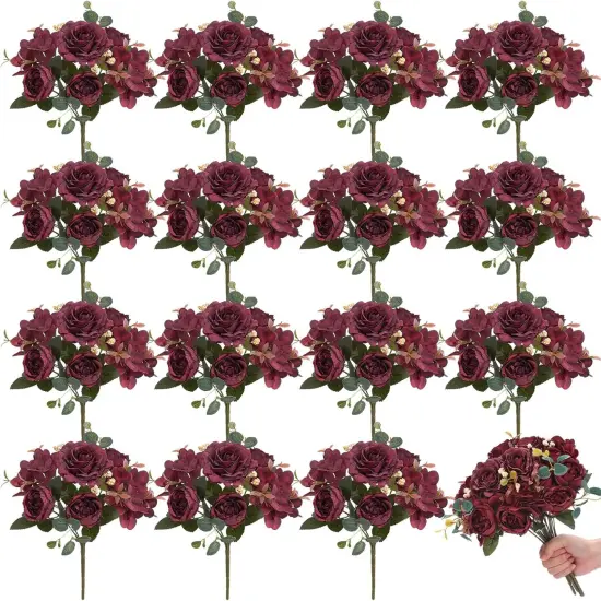 16 Packs Artificial Peony Flowers Faux Peonies Bouquet {1}