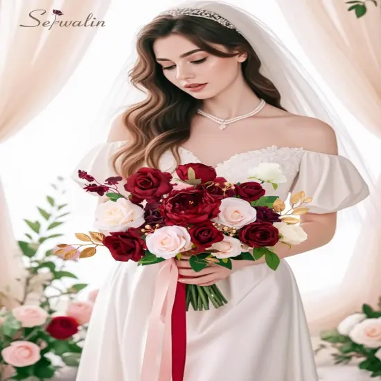 Artificial Flowers Silk Fake Flowers Roses for DIY Wedding Bouquets {5}