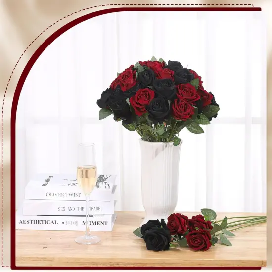 80 Pcs Roses Artificial Flowers Bouquet(Black & Red) {5}