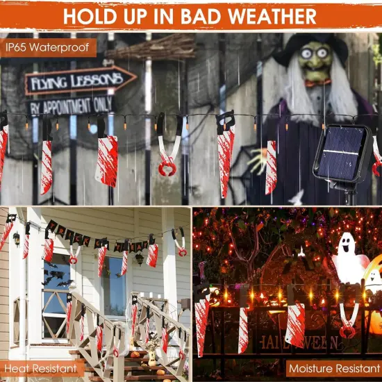 Halloween Orange String Lights Outdoor with Fake Knife {4}
