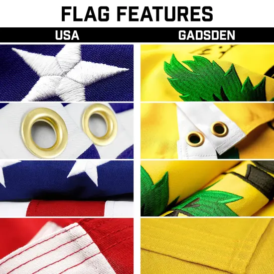 G128 Combo Pack: 25 Ft Telescoping Aluminum Flagpole (Silver) & American and Gadsden Flags 3x5 Ft, Both StormFlyer Series Embroidered 220GSM Spun Polyester | Pole with Flags Included {3}