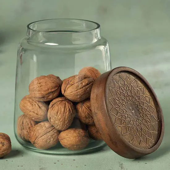 Clear Glass Jar with Metal Cladding Lid - Stylish & Practical Storage Solution {3}