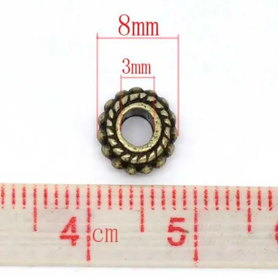*100* 8x3mm Antique Bronze Large Hole Wheel Spacer Beads {4}
