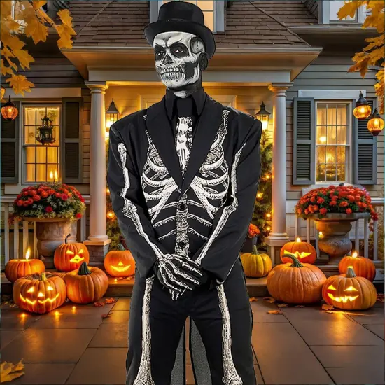 Mens Bone Chillin Skeleton Suit Costume for Halloween Gothic Events and Scare Parties {6}