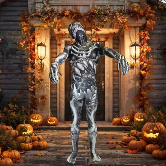 Men's Skull N Bones Morphsuit Halloween Skeleton Spandex Bodysuit with Mask and Hood Costume {2}