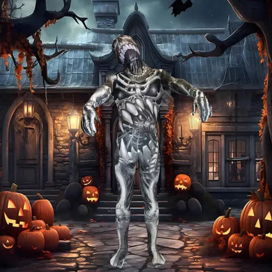 Men's Skull N Bones Morphsuit Halloween Skeleton Spandex Bodysuit with Mask and Hood Costume {3}