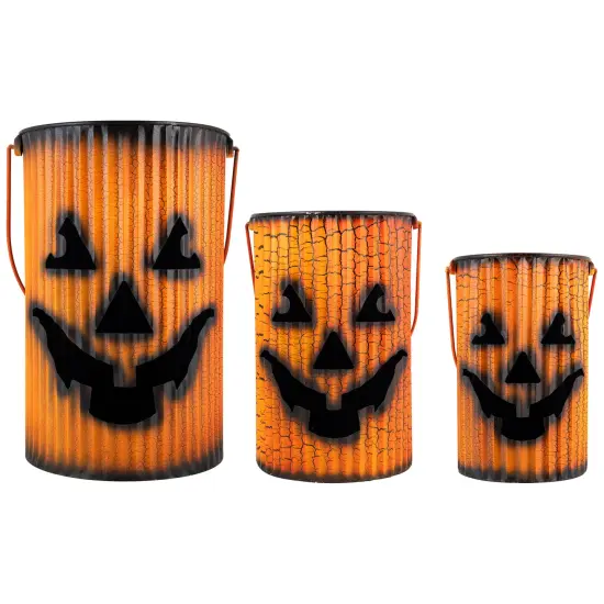 Northlight Metal Jack O' Lantern Lantern Set Halloween Decoration - Orange - Set of 3 {3}