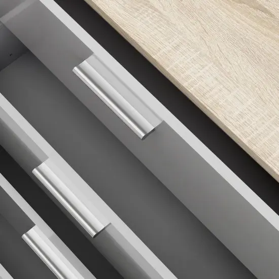 Modern 8-Drawer Double Dresser for Bedroom Storage with Metal Hardware and Foil Finish White & Oak {5}