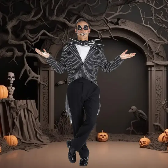 Jack Skellington Scary Costume Halloween Nightmare Before Christmas Jacket Bow Tie Ascot Set {2}