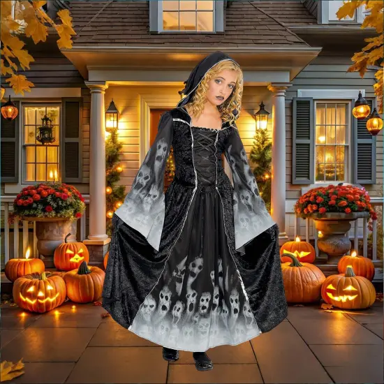 Black Forsaken Soul Costume for Girls Halloween Scary Ghost Dress Up Outfit {4}
