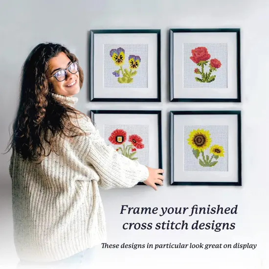 Cross Stitch Kits for Beginners (Flower Theme - 6.75 Inch - 4 Pack 1 x Embroidery Hoop) DIY Embroidery Needlepoint Patterns for Adults {4}