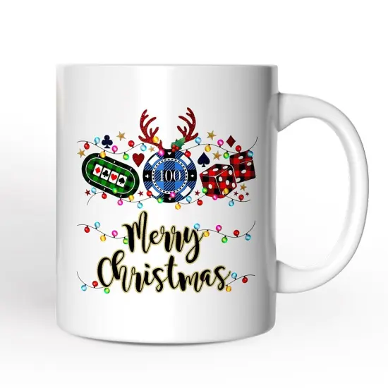Casino Buffalo Plaid Christmas Mug, Poker and Dice, Player and Staff Gift {1}