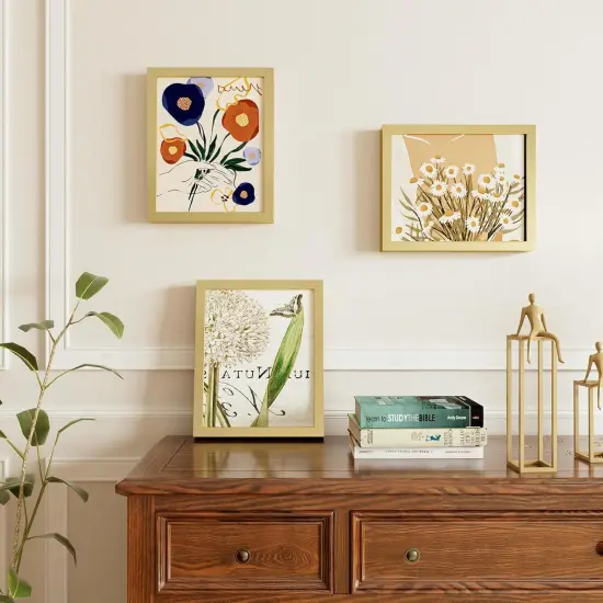 6x10 Picture Frame Gold Set of 1- Photo Frame for Wall Tabletop & Wall Decoration - Wall Mounting Horizontally or Vertically - Tempered Glass {5}