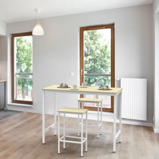 3-Piece Industrial Counter Height Dining Set Breakfast Bar Table with 2 Stools, Space-Saving Kitchen Bistro Set, Adjustable Feet White {6}