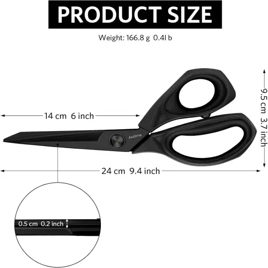 Black Titanium Fabric Scissors, Dressmaking Scissors with Heavy Duty Multi-Purpose Titanium Coated Blades and Comfortable Soft Grip Handles, Black, 25CM {4}