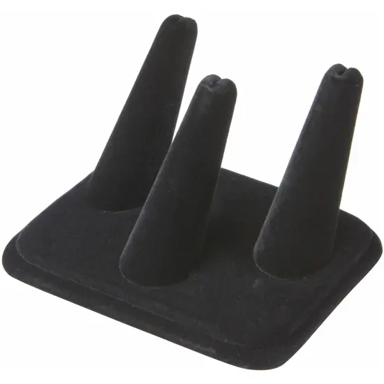 Plymor Black Velvet Ring Finger Display, Three on Rectangular Base, 4.125" W x 3.25" D x 2.25" H {1}