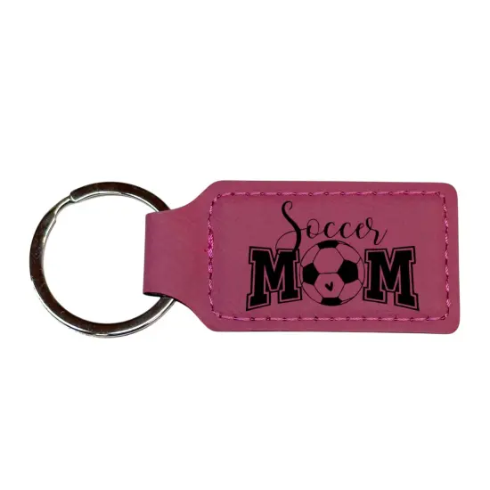 Keychain - Rectangle - Soccer Mom - Leather Black/Silver {2}
