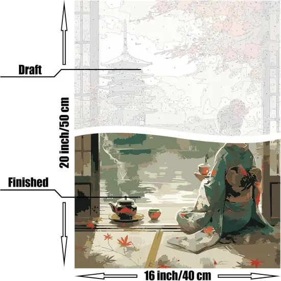 Paint by Numbers for Adults Beginners Home Acrylic Paint by Numbers Kits for Kids on Canvas 16x20 inch, Japanese Tea {4}