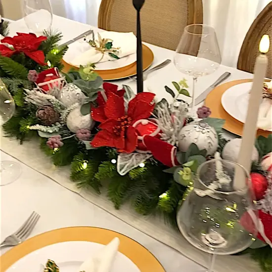 Red, Gold, Blue, Green Poinsettia, Magnolia Garland (Unlit) {10}