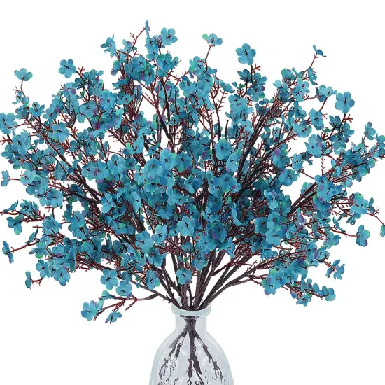 6 Bundles Babys Breath Fall Flowers Faux Gypsophila Bouquet Real Touch European Fake Silk Flowers for Home Wedding Bouquets Floral Arrangement Party Table Garden Autumn Decor (Peacock Blue) {1}