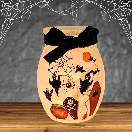 Stony Creek 4.0 Inch Spooky Season Pre-Lit Small Jar Halloween Lighted Glass Accent , Halloween Decor Spooky Halloween Lighted Cauldron {4}