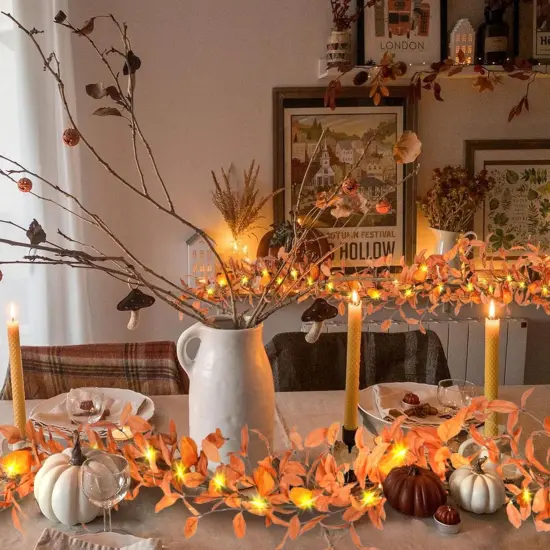 Lighted Fall Garland - 6FT Orange {3}