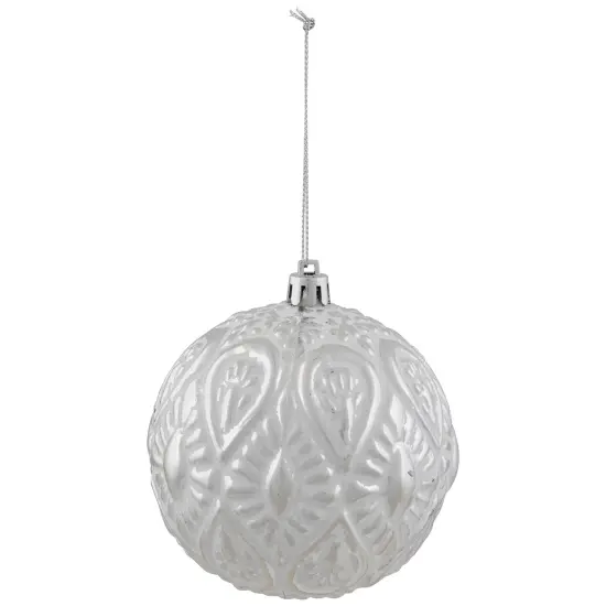 Northlight Embossed Raindrops Christmas Glass Ball Ornament - 3.5" - White {3}