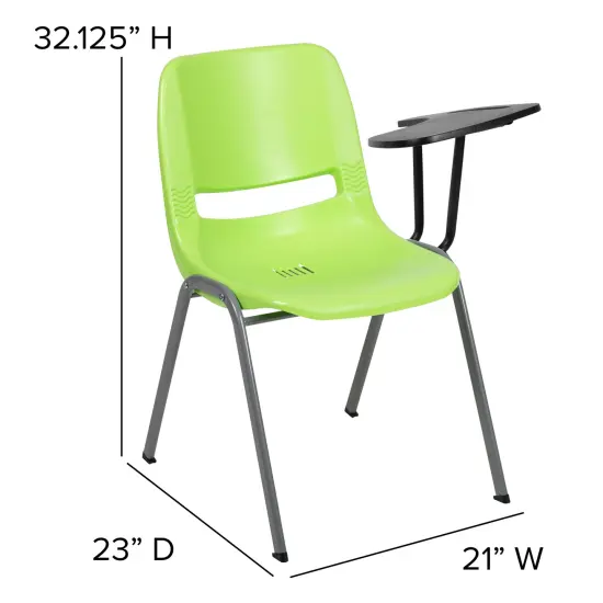 Emma and Oliver Ergonomic Shell Chair with Left Handed Flip-Up Tablet - Tablet Arm Desk Green {4}