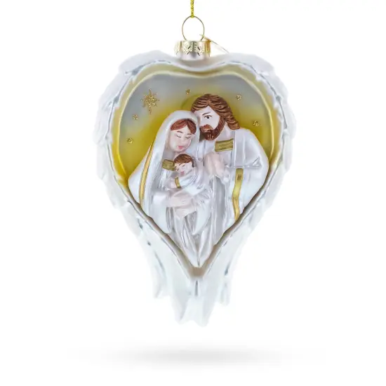 Holy Family Heart Glass Christmas Ornament {1}