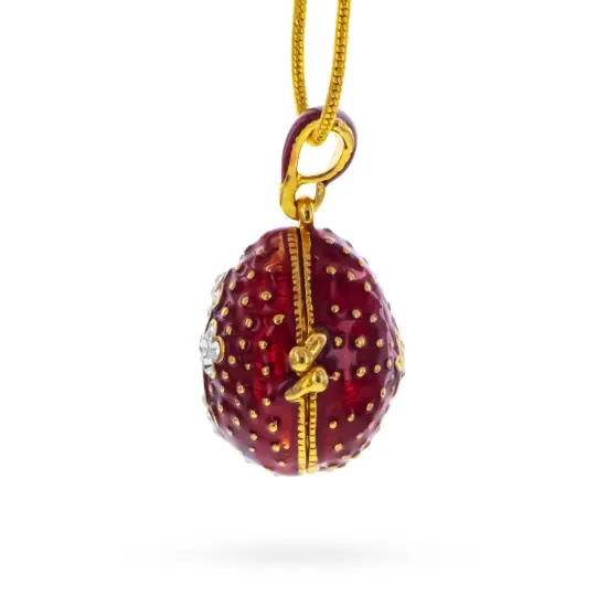 Red Enamel Crystal Cross with Heart Charm Royal Egg Pendant Necklace {6}