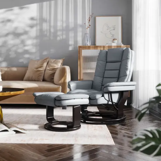 Emma and Oliver Multi-Position Stitched Recliner & Ottoman with Swivel Base Beige {7}