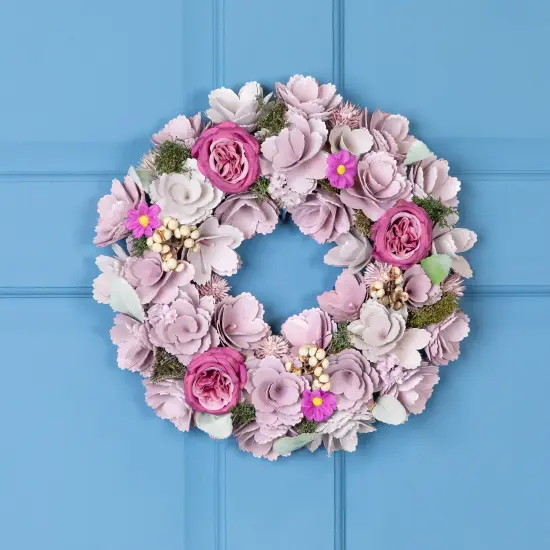 Northlight Wooden Floral Artificial Spring Wreath with Dried Foliage - 13.5" - Purple {1}