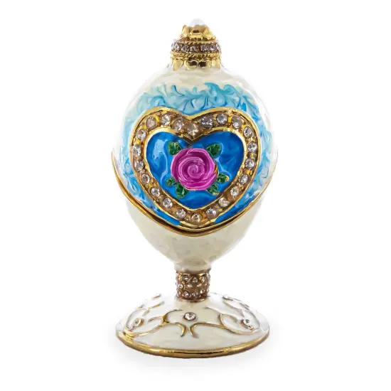Rose in Crystal Valentine's Heart Royal Inspired Easter Egg 3.25 Inches {1}