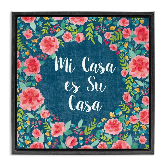 Stupell Industries Su Casa Flores Rosas Framed Floater Canvas Wall Art Gray Floater Frame {7}