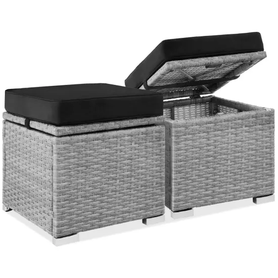 Best Choice Products Set of 2 Wicker Ottomans, Multipurpose Furniture w/ Removable Cushions, Steel Frame Gray/Black {1}