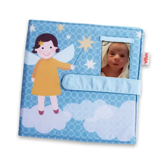 HABA Baby Photo Album - Guardian Angel Soft Cloth Baby Photo Albums - Holds 8 4x6 Photos - New Baby Gift, Sensory Toy for Infants and Toddlers Multicolor {4}