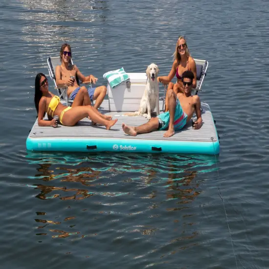 Swimline Inflatable Luxe Dock with Traction Pad and Ladder - 10' x 8' Blue {6}