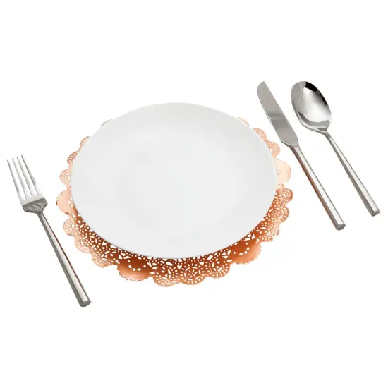 100 Pack Metallic Copper Orange Placemats, Round Paper Lace Doilies for Place Settings, Desserts, Formal Events (10 In) Gold {3}