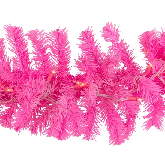 Northlight Pre-Lit Artificial Pine Christmas Garland - 9' - Pink - Clear Lights {5}