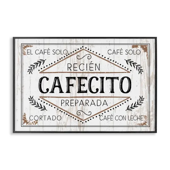 Stupell Industries Cafecito Reci&eacute;n Preparado Vintage Framed Giclee Art Gray Framed {7}