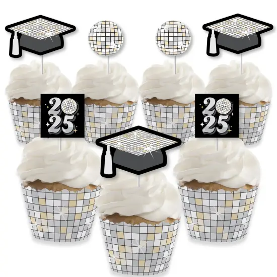 Big Dot of Happiness Disco Grad - Cupcake Decoration - 2025 Groovy Graduation Party Cupcake Wrappers and Treat Picks Kit - Set of 24 {1}