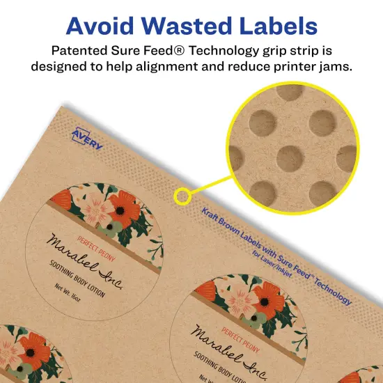 Avery Kraft Brown Round Labels with Sure Feed, 2.25" diameter {4}