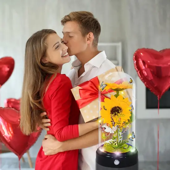 Sunflower Gifts for Women,Yellow Artificial Sunflowers with LED Light in Glass Dome,Cute Sunflower for Christmas,Birthday, Mother's Day, Valentine's Day {5}