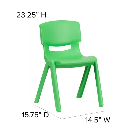 Emma and Oliver 4 Pack Plastic Stackable K-2 School Chair with 13.25"H Seat Green {4}