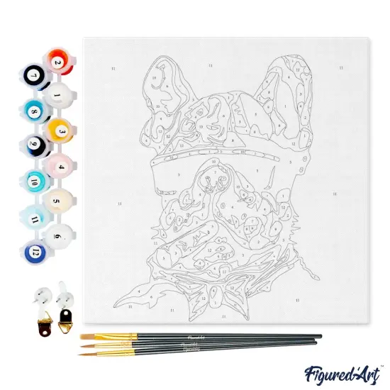 Figured'Art Mini Paint by Numbers Kit for Adults with Frame Dog Businessman Small format 8"x8" - Craft Art Painting DIY Canvas Already Stretched on a Wooden Frame {4}