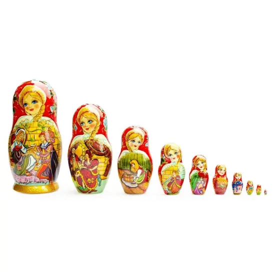 Set of 10 Cinderella Wooden Nesting Dolls 10 Inches {1}