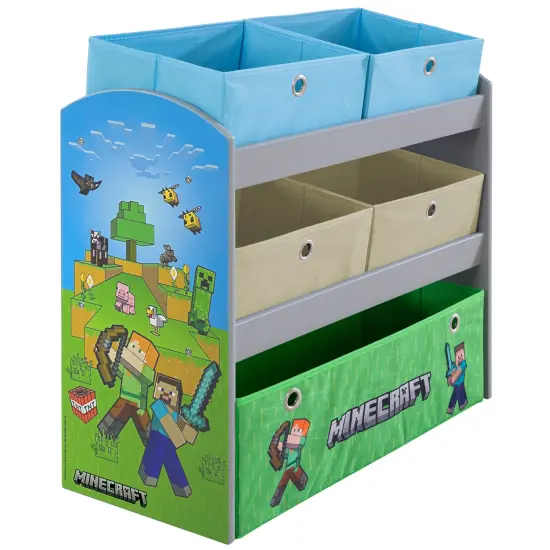 Minecraft: Play Shelf & Fabric Boxes - Storage & Organization, Toy-Games-Clothes, Green-Tan-Blue, Game Theme Design Decor, 25 x 23.6 x 11.8", Licensed {5}