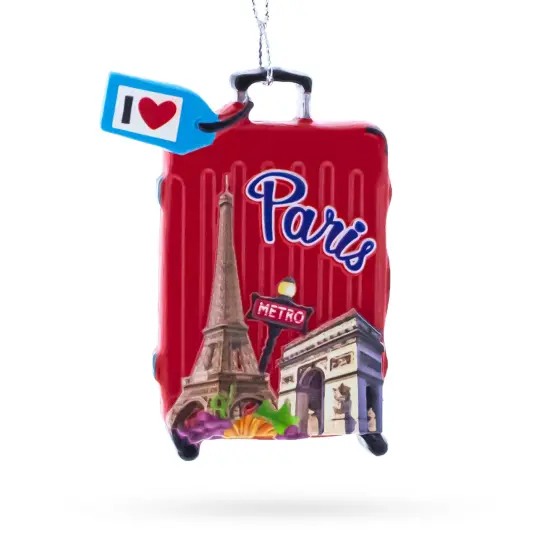 Paris Suitcase Travel Theme Resin Christmas Ornament {1}