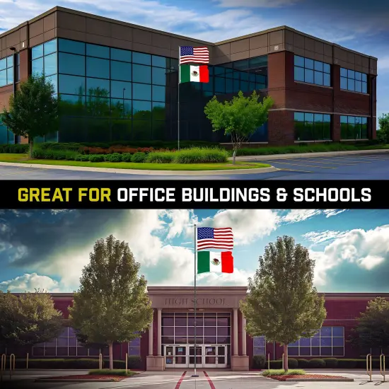 G128 Combo Pack: 20 Ft Telescoping Aluminum Flagpole (Black) & American and Mexico Flags 3x5 Ft, Both ToughWeave Series Embroidered Polyester | Pole with Flags Included {5}